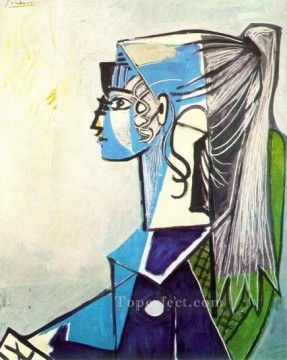  hair - Portrait Sylvette David 25 in green armchair 1954 cubism Pablo Picasso